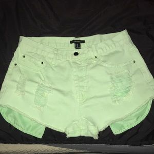 Light Green Distressed Denim Shorts